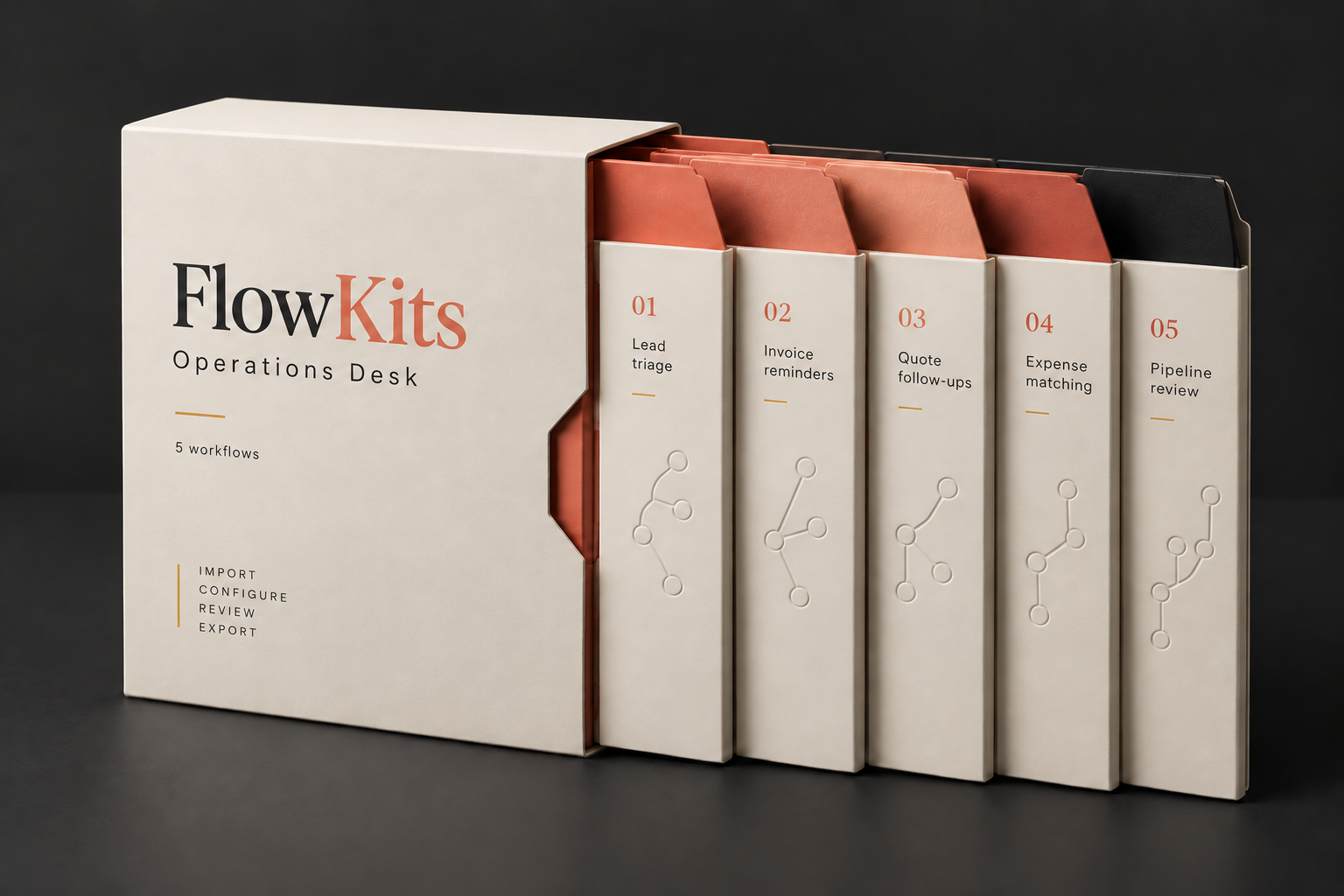 Illustration originale du pack numérique FlowKits : étui clair et dossiers aux accents corail